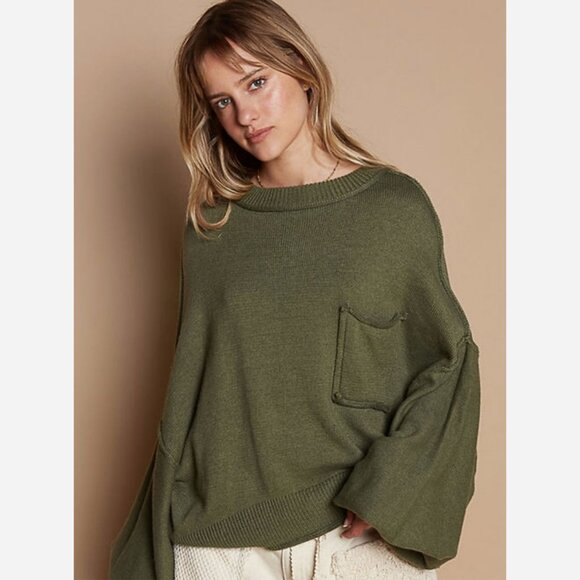 Hannah Bell Sleeve Sweater – Oversized Fit with Balloon Sleeves & Rolling Edge - Picture 1 of 10